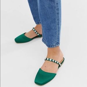 ASOS Embellished Green Satin Mule